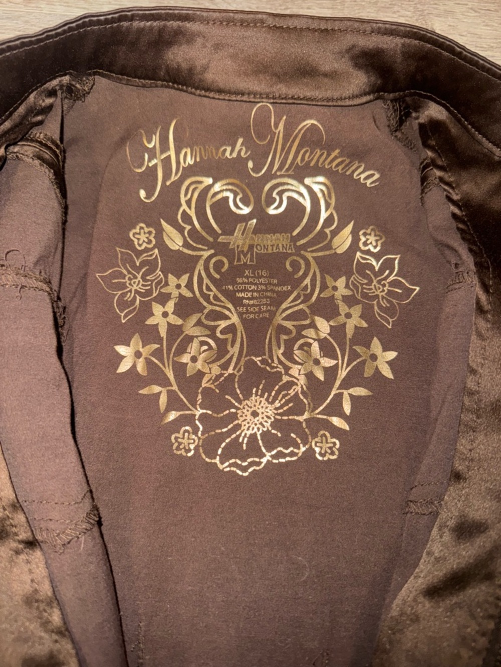 Vintage Hannah Montana Chocolate Brown Silky Zip Jacket w/ Bell Sleeves XL - Picture 2 of 12